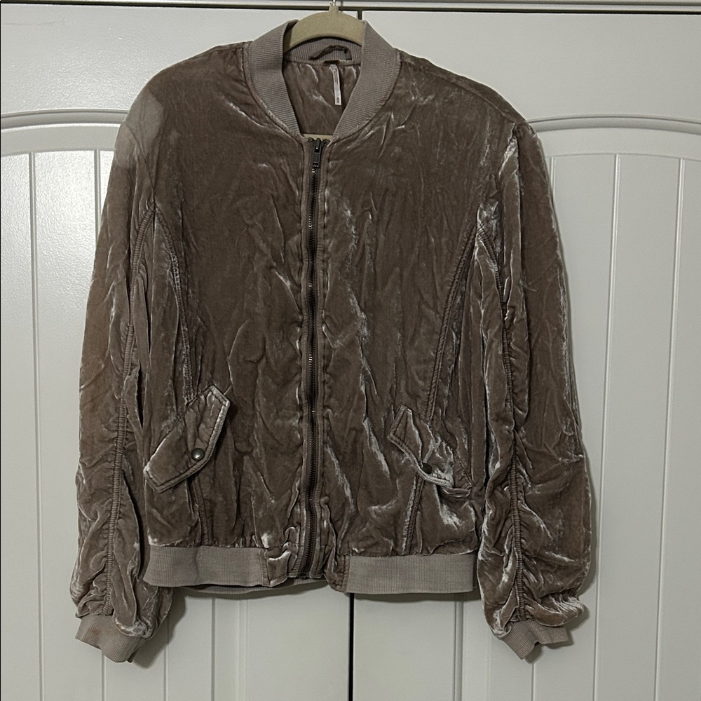 Free People Velvet Bomber Jacket - Taupe